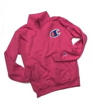 Champion Pink Sweatshirt Pullover 1/4-zip Pullover Mens Size M POWERBLEND